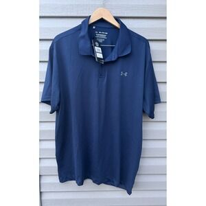 NWT Mens Under Armour UA Performance Tech Golf Polo Shirt Blue Loose Fit 2XL
